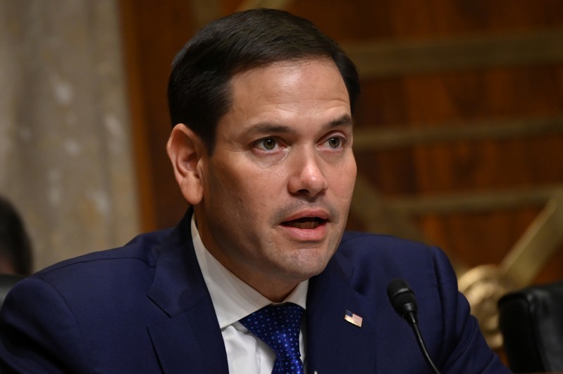 Senator Marco Rubio (R-FL) questions U.S. Secretary of State Mike Pompeo during a Senate foreign Relations Committee hearing on the State Department budget request in Washington