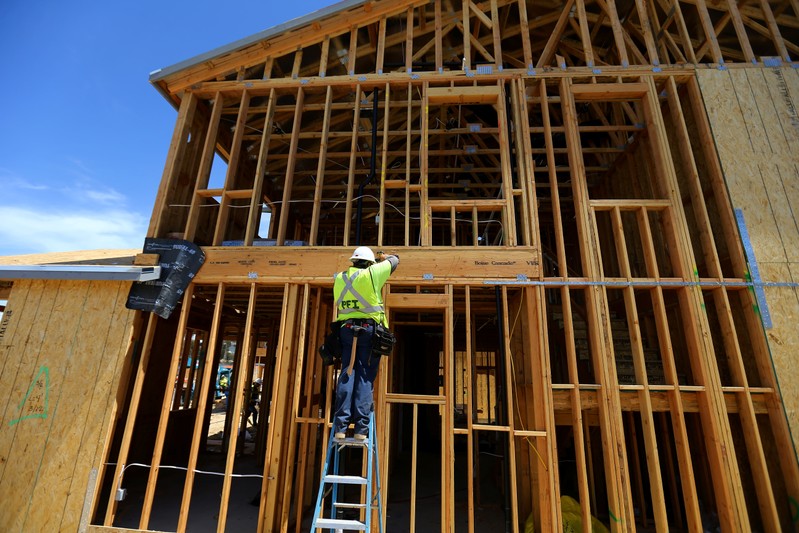 FILE PHOTO: Single family homes being built by KB Homes are shown under construction in San Diego