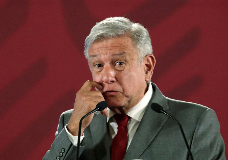 Mexico's President Andres Manuel Lopez Obrador attends a news conference at the National Palace in Mexico City