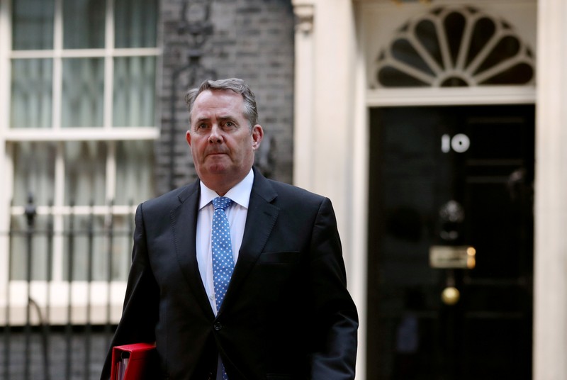 FILE PHOTO: Britain's Secretary of State for International Trade Liam Fox is seen outside Downing Street, as uncertainty over Brexit continues, in London