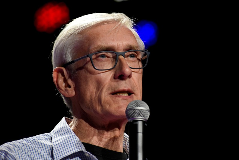 Democratic gubernatorial candidate Tony Evers speaks at an election eve rally in Madison, Wisconsin