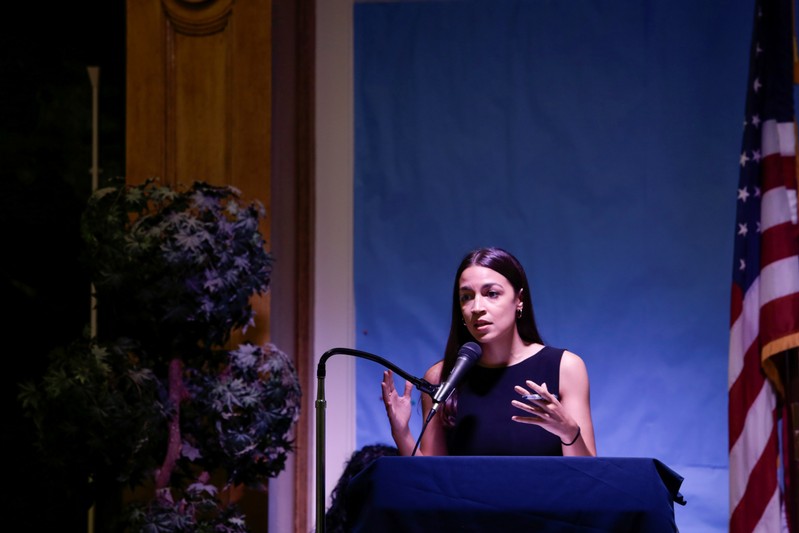 Representative Alexandria Ocasio-Cortez speaks during an Immigration Town Hall at The Nancy DeBenedittis Public School in Queens
