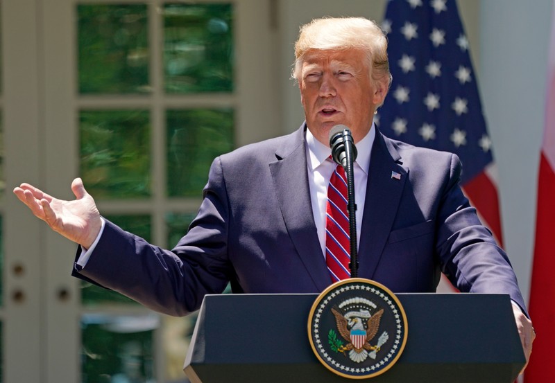 FILE PHOTO: U.S. President Donald Trump speaks at a joint news conference with Poland's President Andrzej Dudain the Rose Garden at the White House in Washington