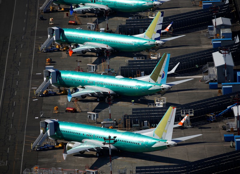 Unpainted Boeing 737 MAX aircraft are seen parked at Renton Municipal Airport in Renton