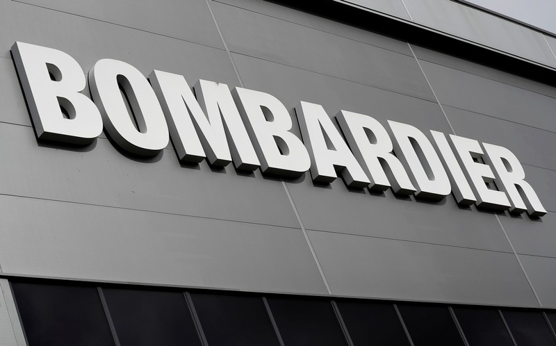 FILE PHOTO: Bombardier's logo is seen on the building of the company's service centre at Biggin Hill