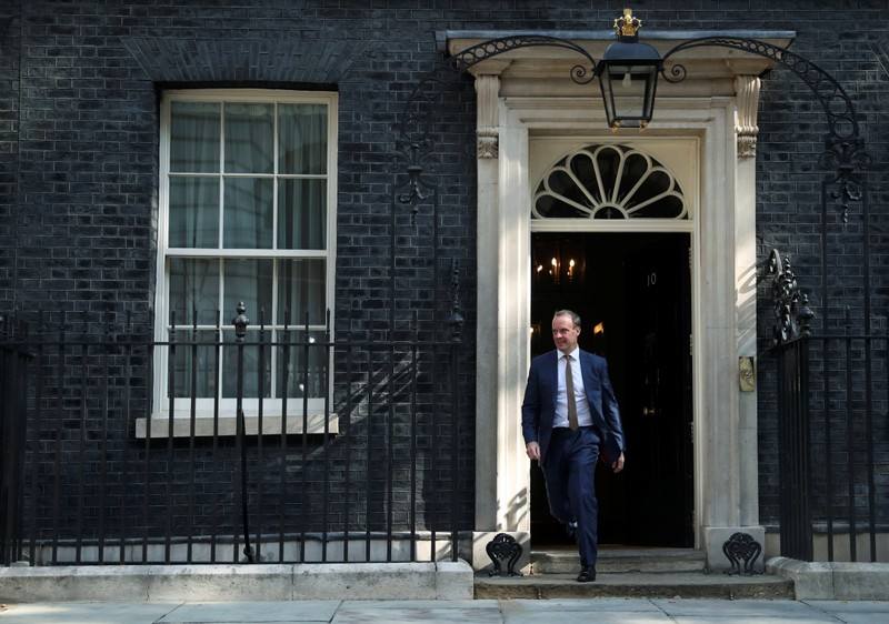 Newly appointed Britain's Foreign Secretary Dominic Raab is seen outside Downing Street in London