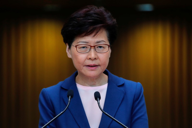 FILE PHOTO: Hong Kong Chief Executive Carrie Lam speaks to media over an extradition bill in Hong Kong