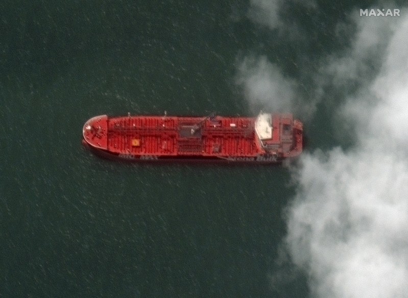 A satellite image of the Iranian port city of Bandar Abbas reveals the presence of the seized British oil tanker, the Stena Impero