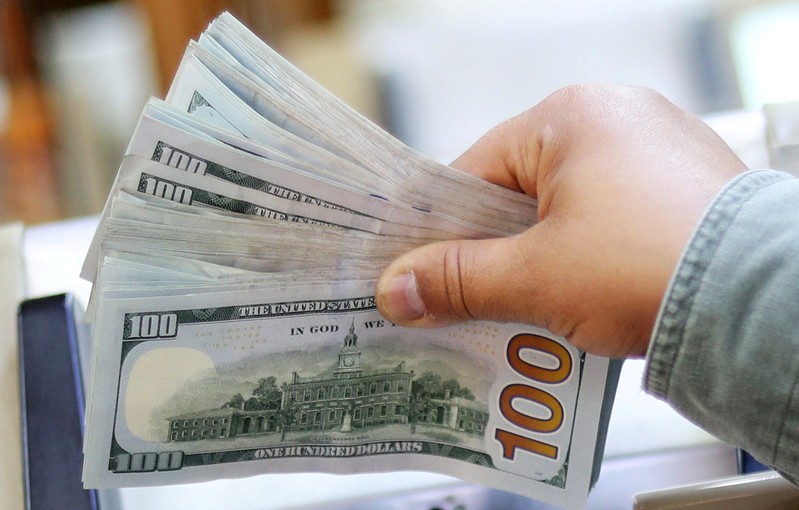 FILE PHOTO: FILE PHOTO: An employee counts U.S. dollar bills at a money exchange office in central Cairo