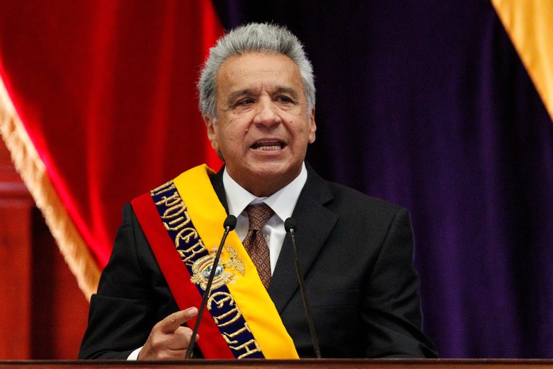 Ecuador's President Lenin Moreno addresses the nation at the National Assembly in Quito