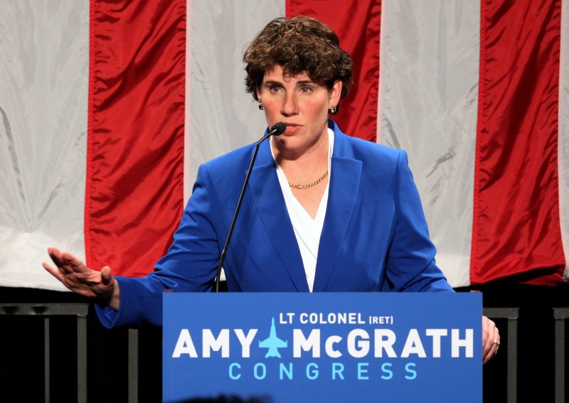 FILE PHOTO: Democratic congressional candidate Amy McGrath reacts after appearing at her election night party in Richmond