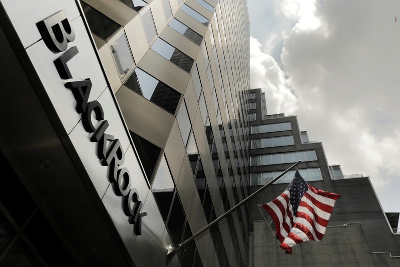 FILE PHOTO: A sign for BlackRock Inc hangs above their building in New York