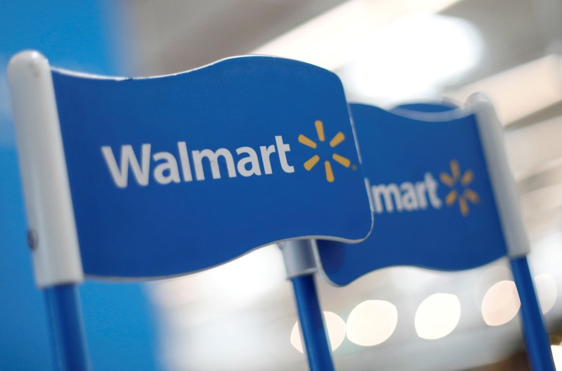 FILE PHOTO: Walmart signs are displayed inside a Walmart store in Mexico City
