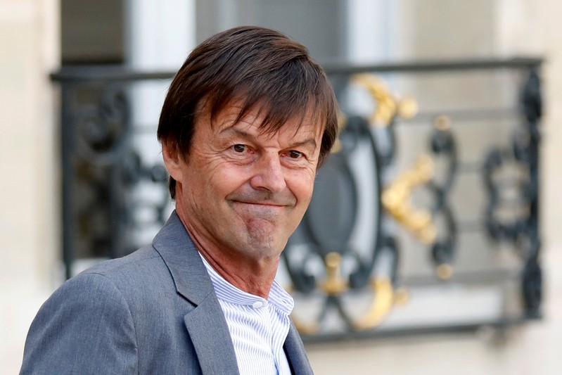 FILE PHOTO: Nicolas Hulot, French minister for the ecological and inclusive transition, leaves after the first cabinet meeting after the summer break, at the Elysee Palace in Paris