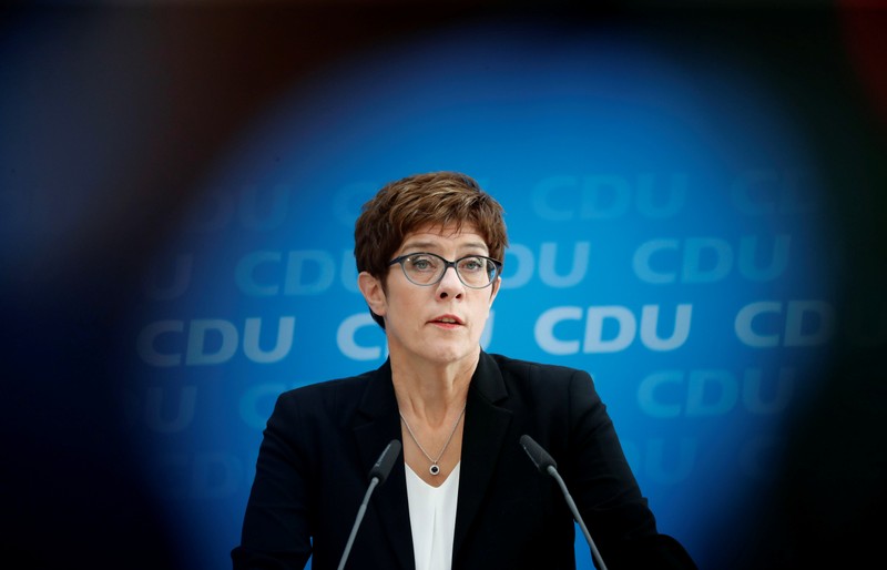 CDU Chairwoman Kramp-Karrenbauer addresses a news conference at party headquarters in Berlin