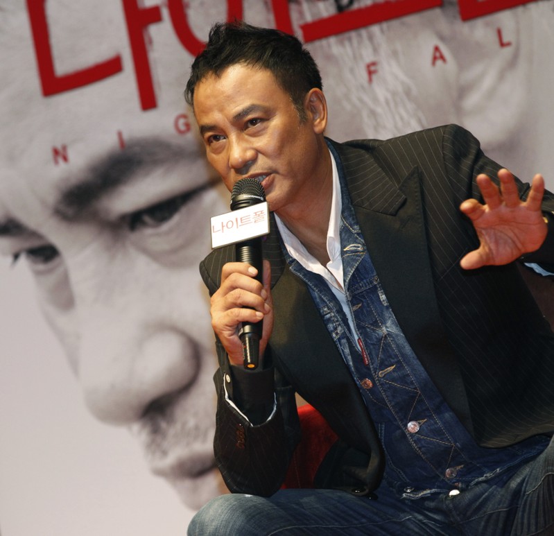 Hong Kong actor Simon Yam speaks during a news conference to promote his movie 