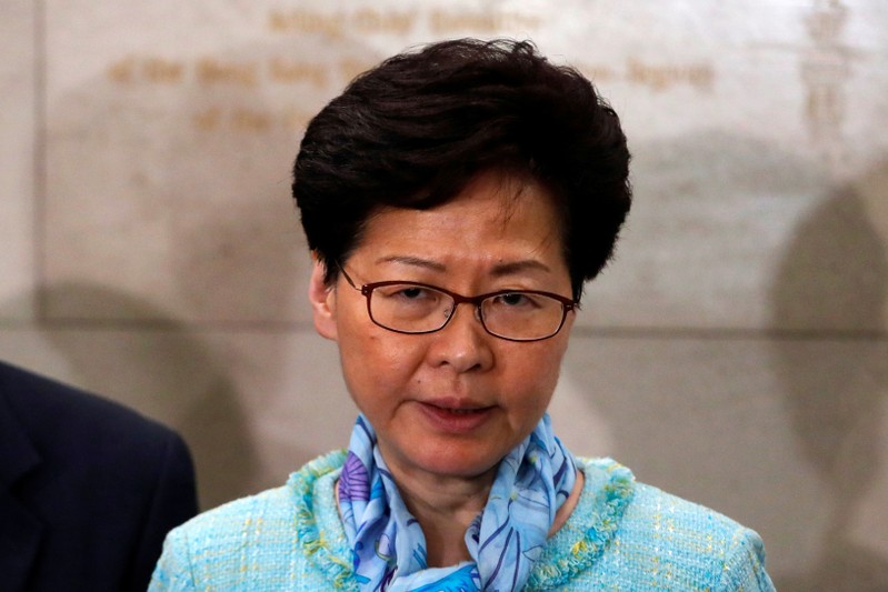 FILE PHOTO: Hong Kong Chief Executive Carrie Lam speaks to media over an extradition bill in Hong Kong