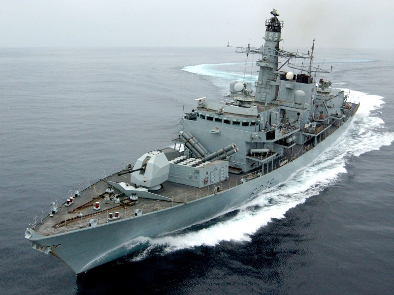 Royal Navy Type 23 frigate HMS Montrose performs a series of tight turns off Oman