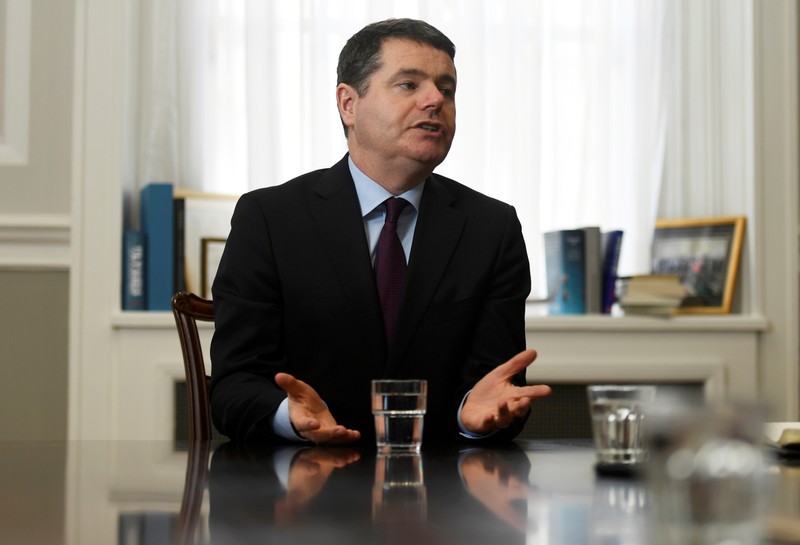 FILE PHOTO: Ireland's Minister for Finance Paschal Donohoe speaks during an interview with Reuters at the Ministry of Finance in Dublin