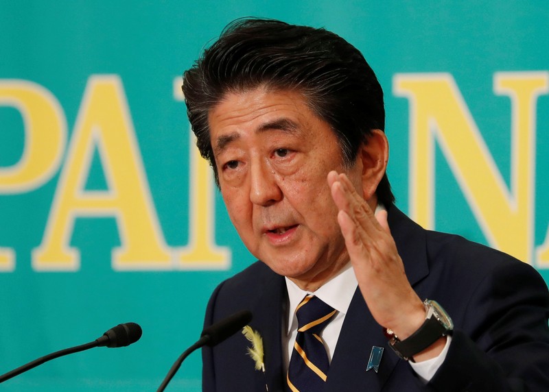 Japan's Prime Minister Shinzo Abe, who is also ruling Liberal Democratic Party leader, speaks at a debate session ahead of July 21 upper house election at the Japan National Press Club in Tokyo