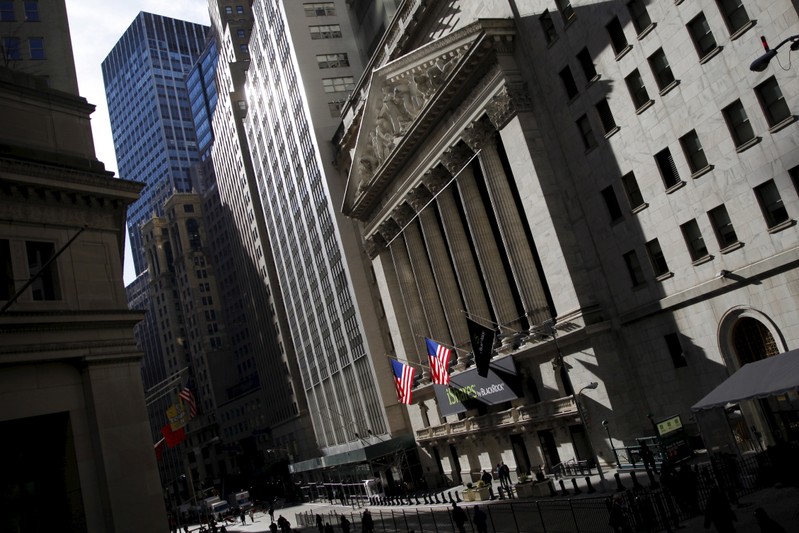 The New York Stock Exchange building is seen from Wall Street in Lower Manhattan in New York