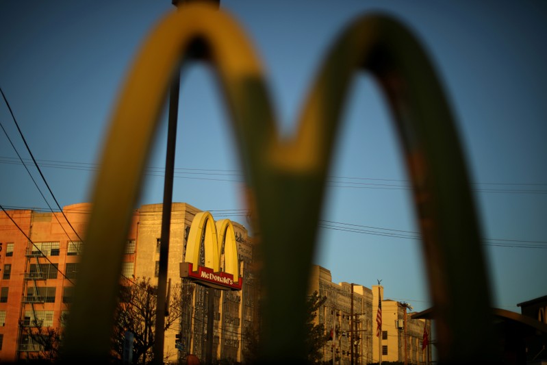 FILE PHOTO: The logo of a McDonald's Corp restaurant is seen in Los Angeles