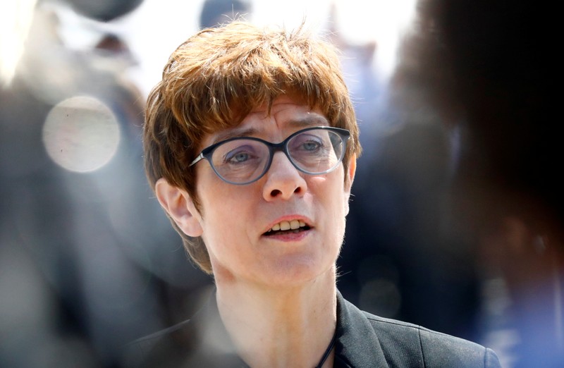 New German defense minister Annegret Kramp-Karrenbauer is welcomed at the Defense Ministry in Berlin