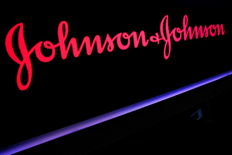The Johnson & Johnson logo is displayed on a screen on the floor of the NYSE in New York