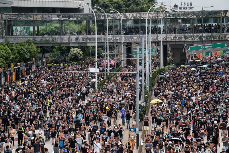 Hong Kong democracy activists march in Hong Kong's Central and Western districts