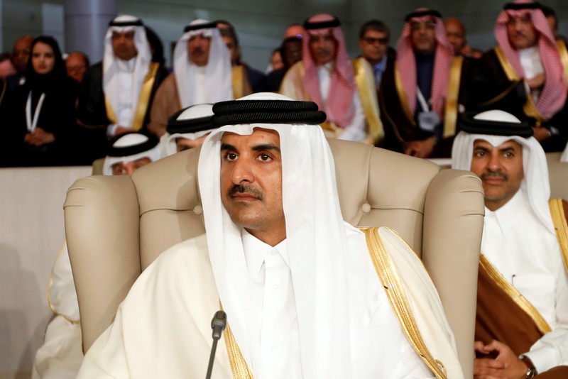 Qatar's Emir Sheikh Tamim bin Hamad Al-Thani attends the 30th Arab Summit in Tunis