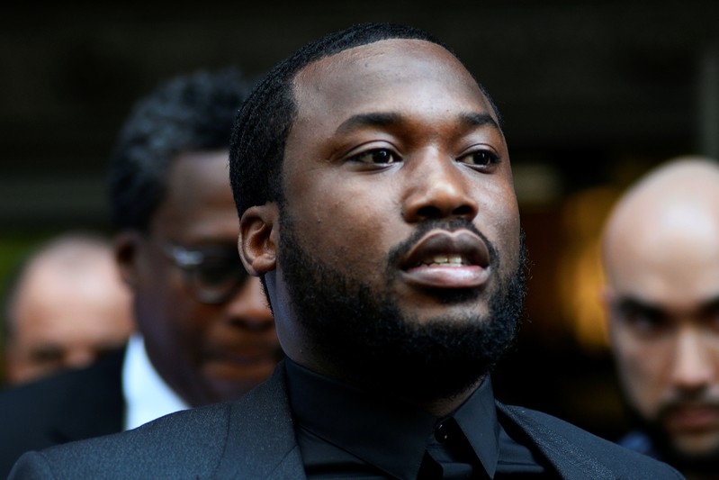 Rapper Meek Mill departs after lawyers from both sides made a brief statement to the judge in a retrial hearing in court in Philadelphia