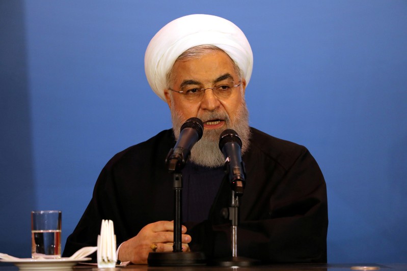 FILE PHOTO: Iranian President Hassan Rouhani speaks during a meeting with tribal leaders in Kerbala