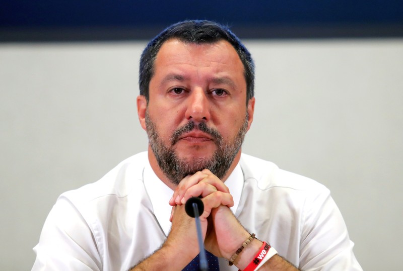 FILE PHOTO: Italian Deputy Prime Minister Matteo Salvini addresses a news conference at Viminale Palace, Rome