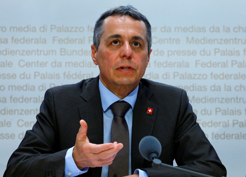 Swiss Foreign Minister Cassis addresses a news conference in Bern