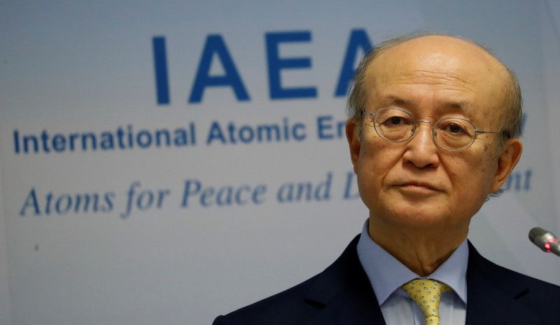 FILE PHOTO: IAEA Director General Amano addresses a news conference at the IAEA headquarters in Vienna