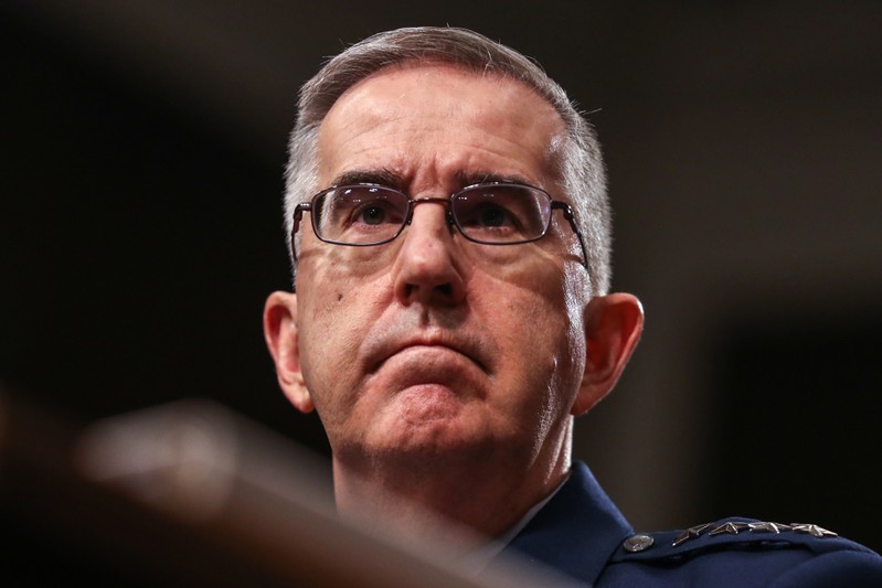 Air Force Gen. John E. Hyten speaks at a Senate Armed Services hearing on the proposal to establish a U.S. Space Force in Washington