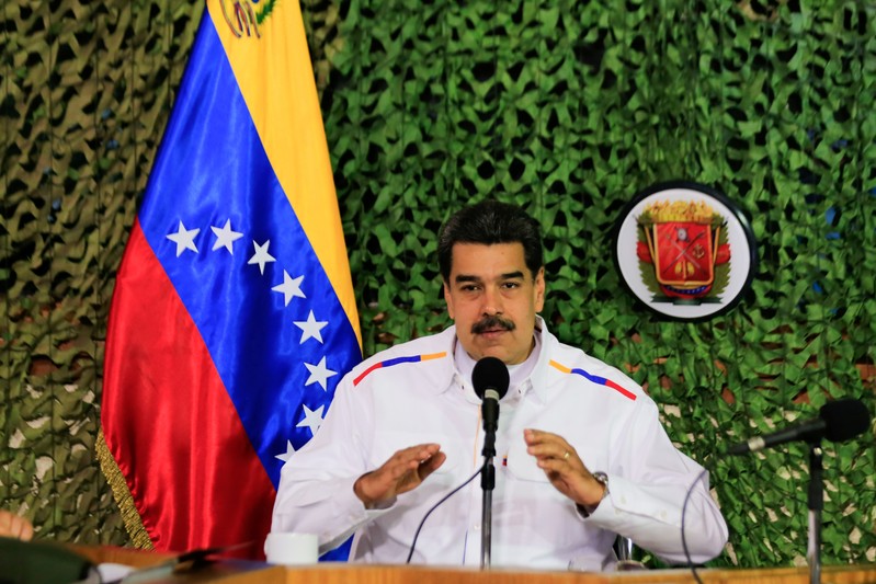 Venezuela's President Nicolas Maduro speaks during a meeting with military high command members in Caracas