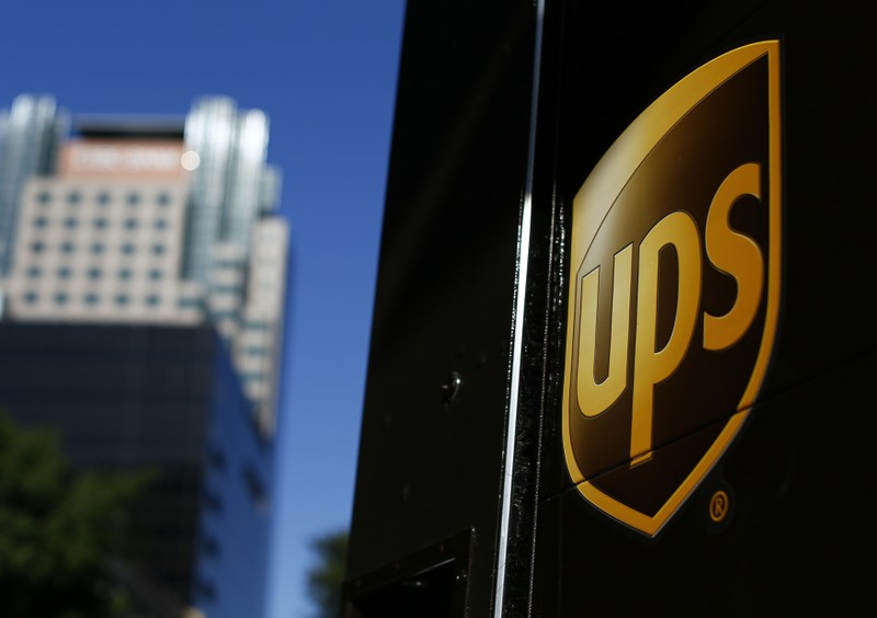 A United Parcel Service truck on delivery is pictured in downtown Los Angeles
