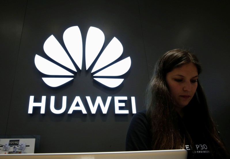 A Huawei logo is pictured at their store at Vina del Mar