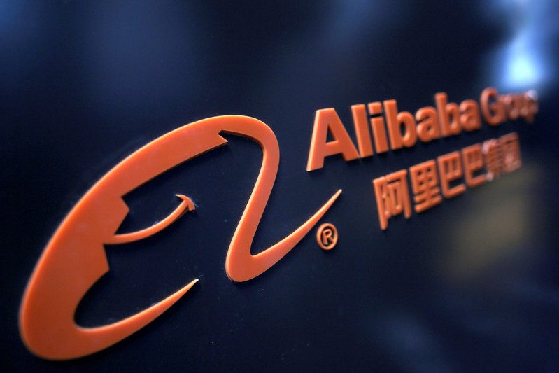 FILE PHOTO: A logo of Alibaba Group is seen at an exhibition during the World Intelligence Congress in Tianjin