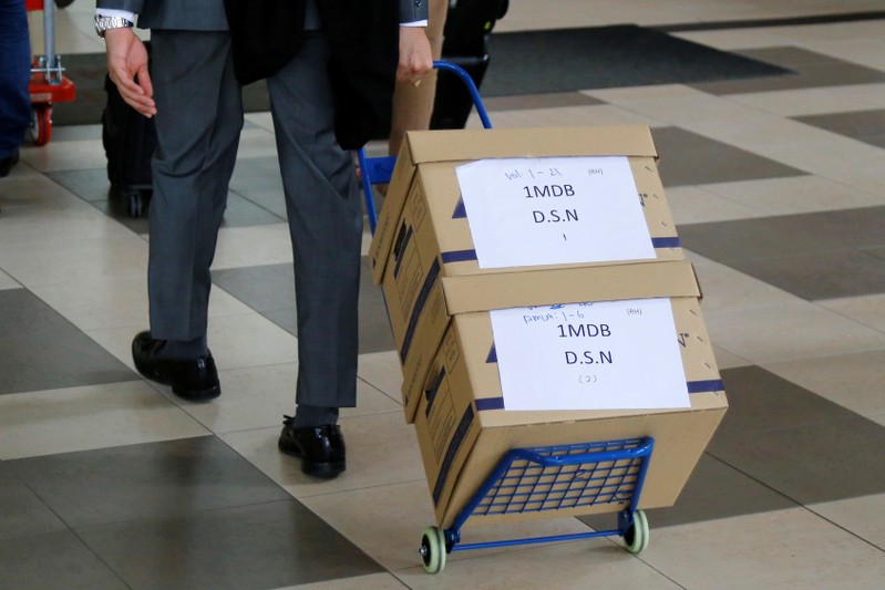 Boxes of 1MDB documents arrive at Kuala Lumpur High Court in Kuala Lumpur