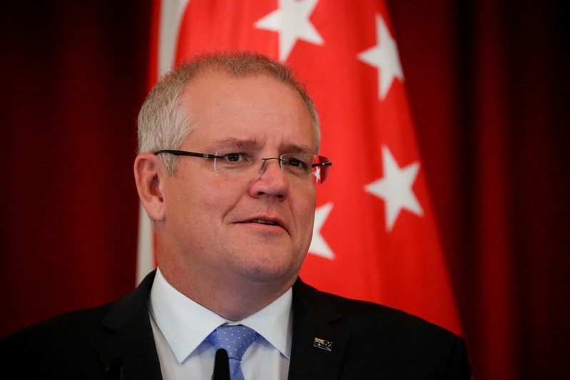FILE PHOTO: Australian Prime Minister Scott Morrison speaks during a joint press conference at the Istana Presidential Palace in Singapore,