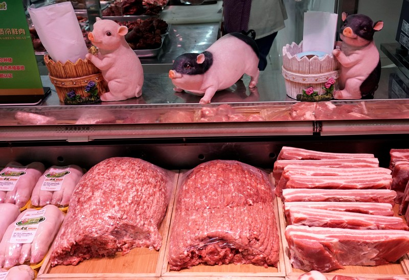 FILE PHOTO - Pork for sale is seen at a supermarket in Beijing