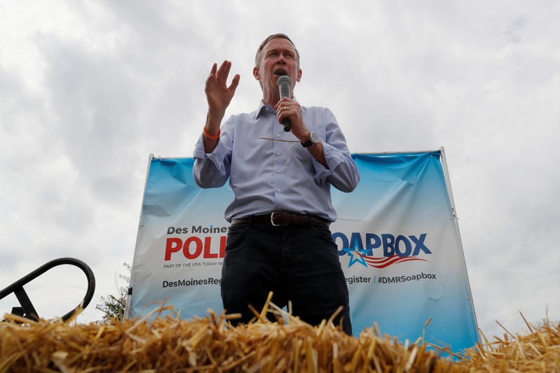 Democratic 2020 U.S. presidential candidate Hickenlooper speaks at the Iowa State Fair in Des Moines
