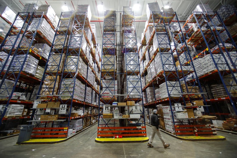 Imported frozen seafood, some from China, is shown housed in a large refrigerated warehouse at Pacific American Fish Company imports (PAFCO) in Vernon, California
