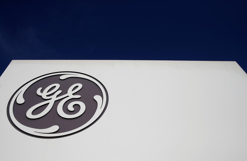 The logo of US conglomerate General Electric is pictured at the company's site of its energy branch in Belfort