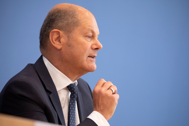 German Finance Minister Olaf Scholz attends a news conference on his bid to lead the centre-left SPD party in Berlin