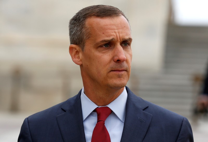 FILE PHOTO: Former Trump campaign manager Corey Lewandowski departs after appearing before the House Intelligence Committee on Capitol Hill in Washington