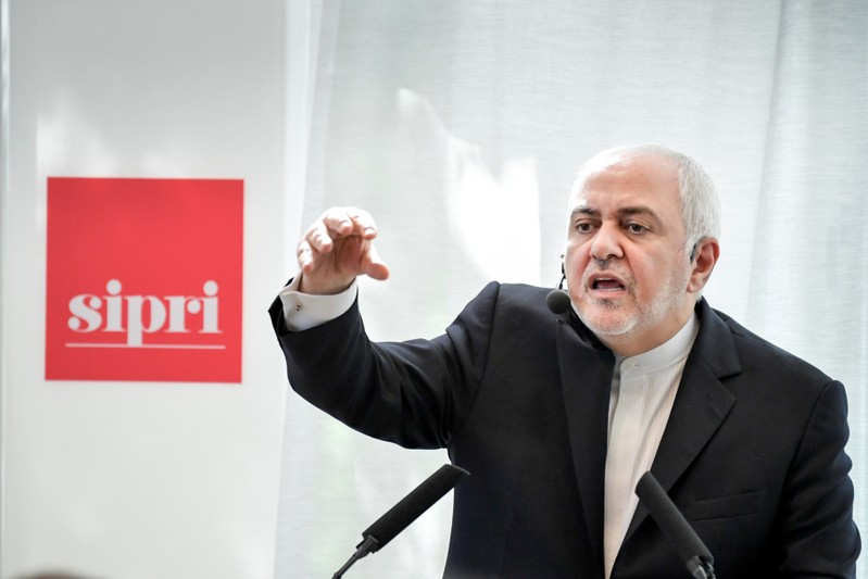 FILE PHOTO: Iran's Foreign Minister Javad Zarif holds a lecture at Stockholm International Peace Research Institute in Stockholm