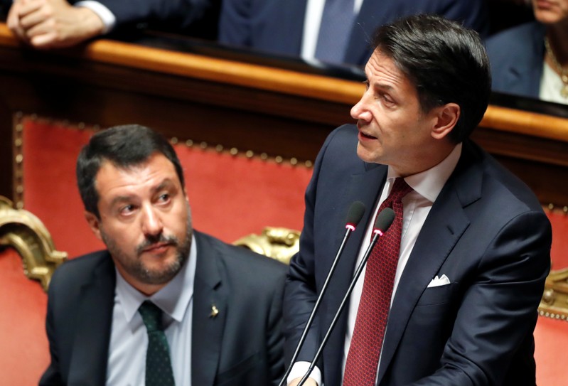 Italian Prime Minister Giuseppe Conte addresses the upper house of parliament over the ongoing government crisis, in Rome